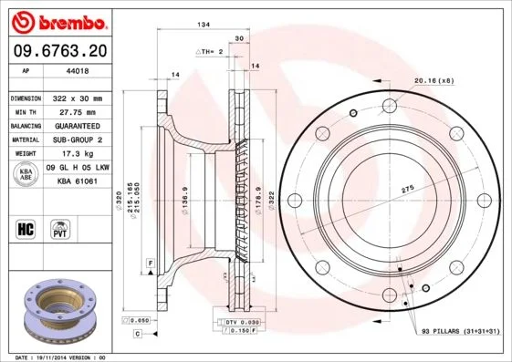 Zavorni disk BREMBO 09.6763.20