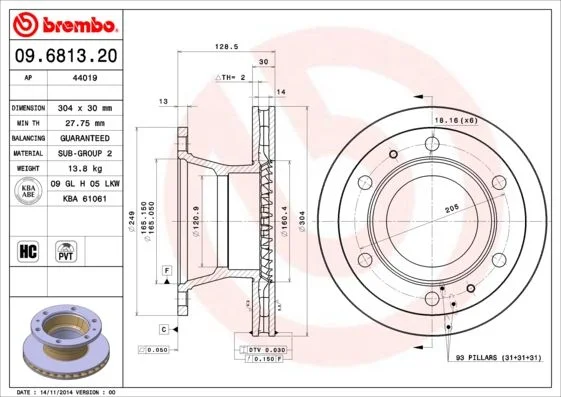 Zavorni disk BREMBO 09.6813.20