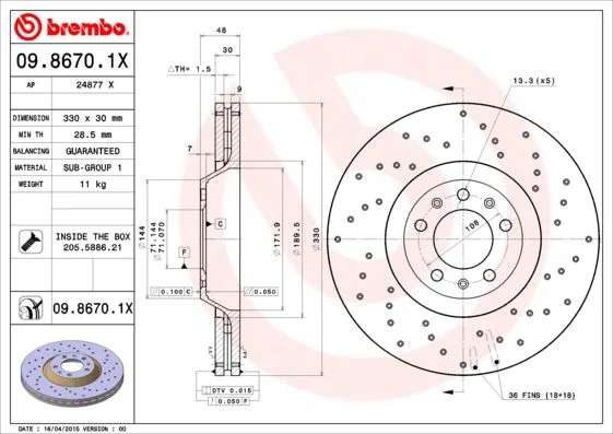 Zavorni disk BREMBO 09.8670.1X