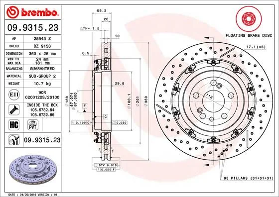 Zavorni disk BREMBO 09.9315.23