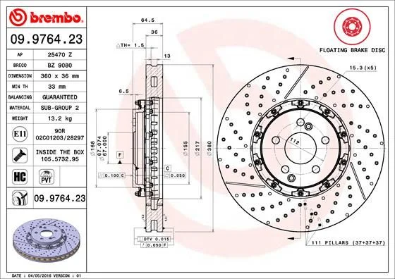 Zavorni disk BREMBO 09.9764.23