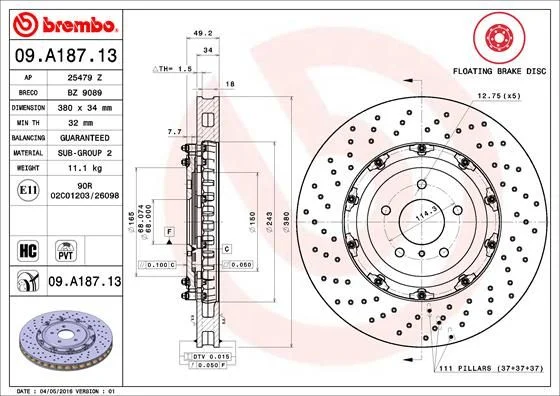 Zavorni disk BREMBO 09.A187.13