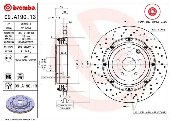 Zavorni disk BREMBO 09.A190.13