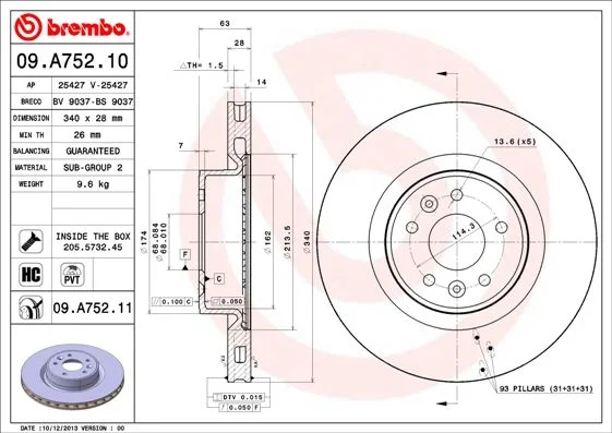 Zavorni disk BREMBO 09.A752.11