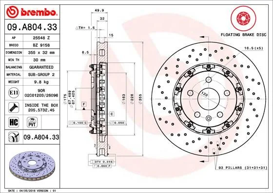 Zavorni disk BREMBO 09.A804.33