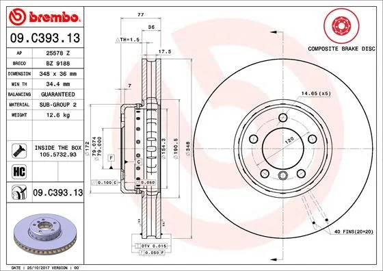Zavorni disk BREMBO 09.C393.13