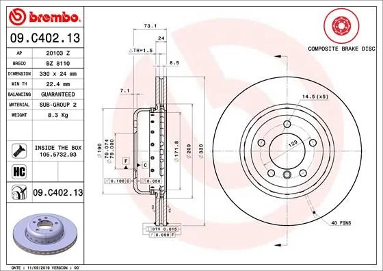 Zavorni disk BREMBO 09.C402.13