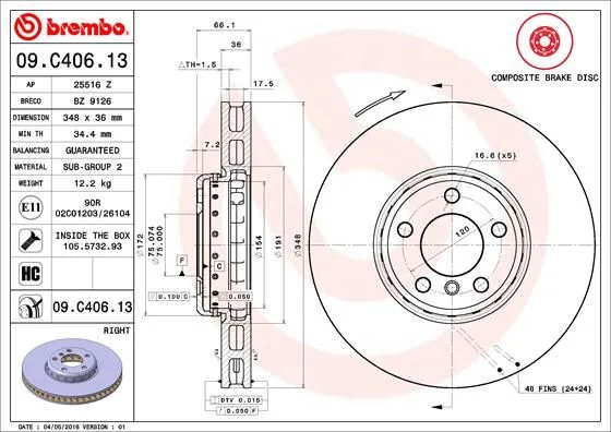 Zavorni disk BREMBO 09.C406.13
