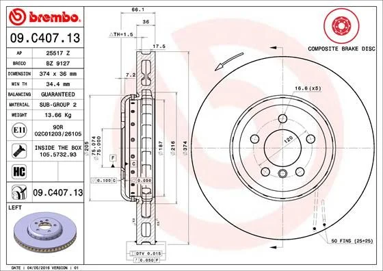 Zavorni disk BREMBO 09.C407.13