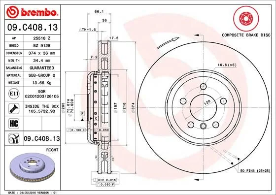Zavorni disk BREMBO 09.C408.13
