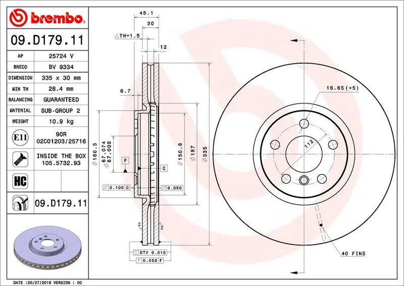 Zavorni disk BREMBO 09.D179.11