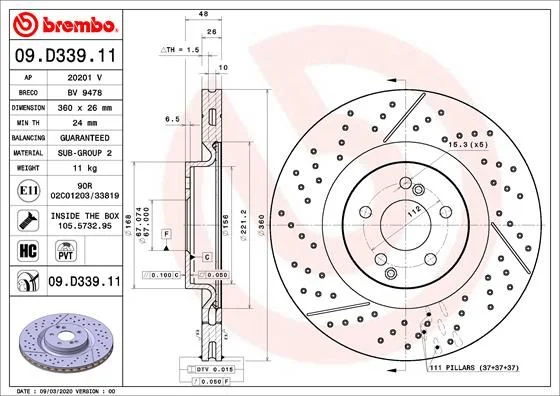 Zavorni disk BREMBO 09.D339.11