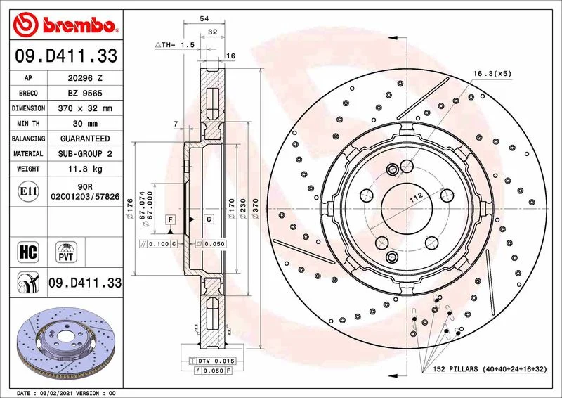 Zavorni disk BREMBO 09.D411.33