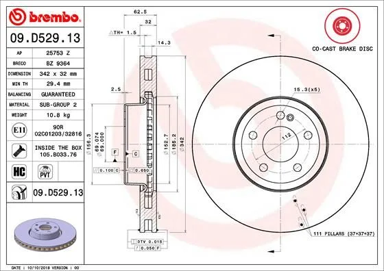 Zavorni disk BREMBO 09.D529.13