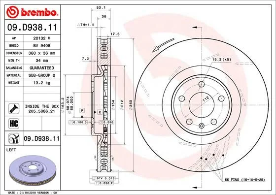 Zavorni disk BREMBO 09.D938.11