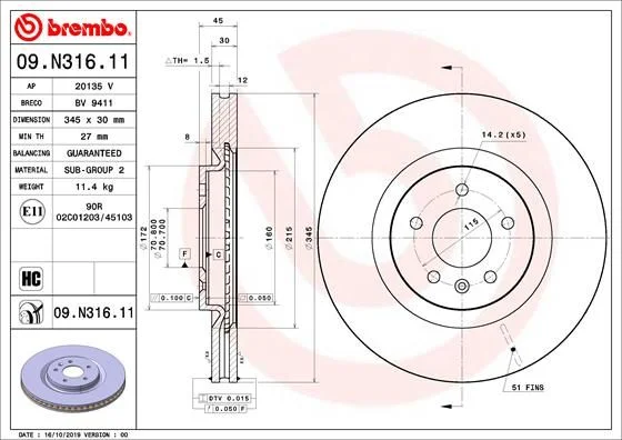 Zavorni disk BREMBO 09.N316.11