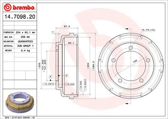 Zavorni boben BREMBO 14.7098.20