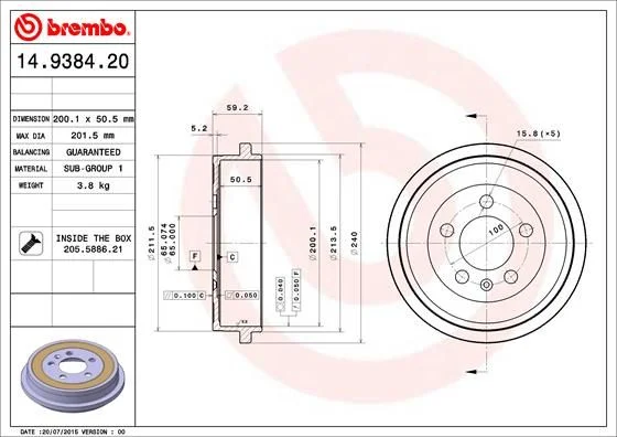 Zavorni boben BREMBO 14.9384.20