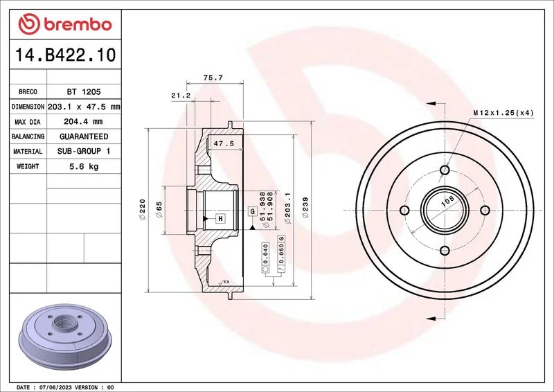 Zavorni boben BREMBO 14.B422.10