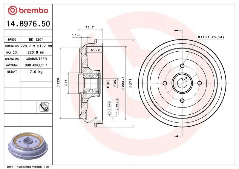 Zavorni boben BREMBO 14.B976.50