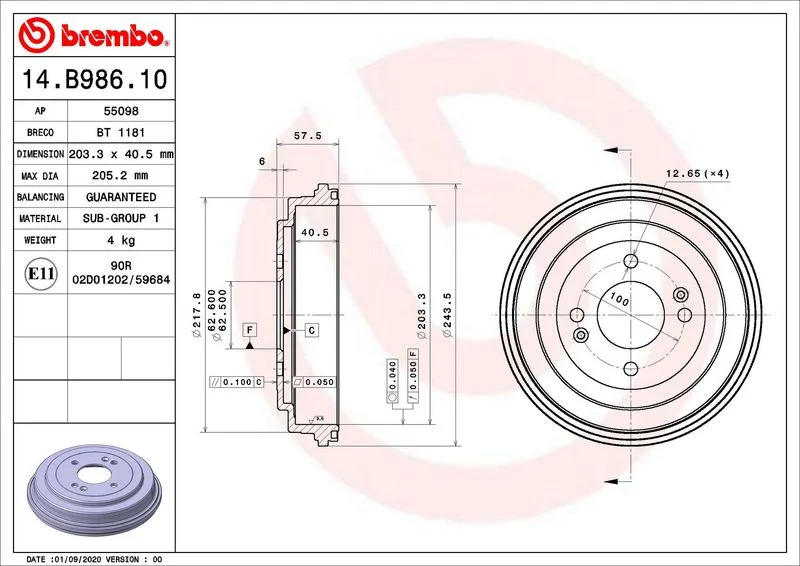 Zavorni boben BREMBO 14.B986.10