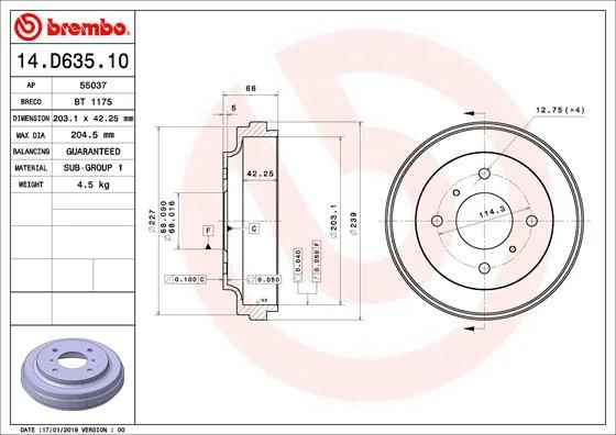 Zavorni boben BREMBO 14.D635.10