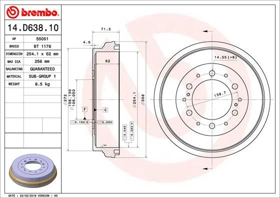 Zavorni boben BREMBO 14.D638.10
