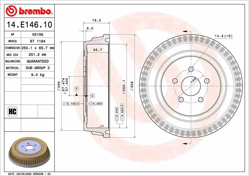 Zavorni boben BREMBO 14.E146.10