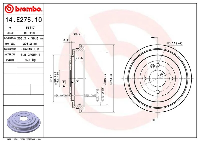 Zavorni boben BREMBO 14.E275.10