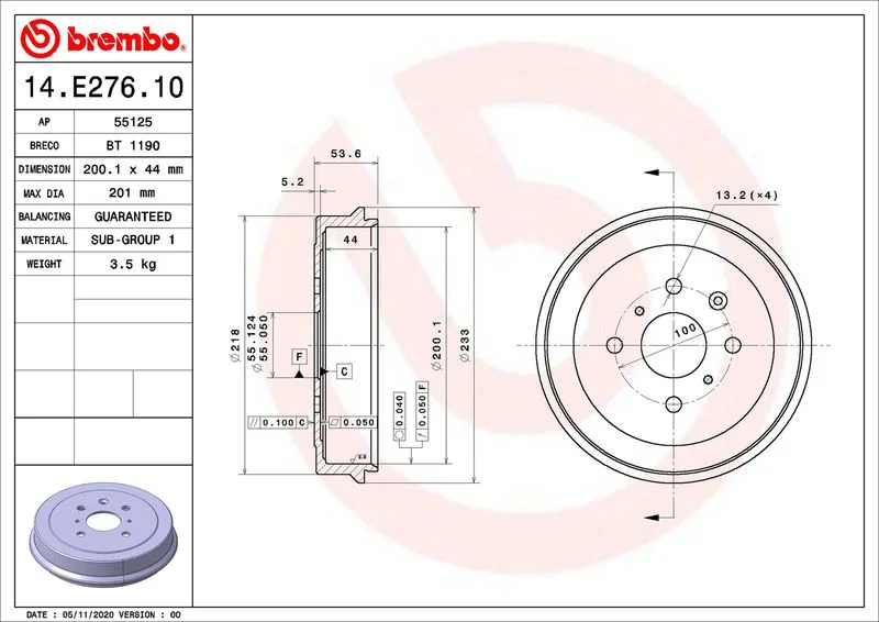Zavorni boben BREMBO 14.E276.10