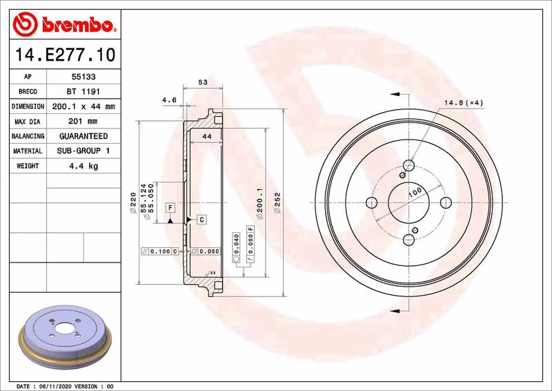 Zavorni boben BREMBO 14.E277.10