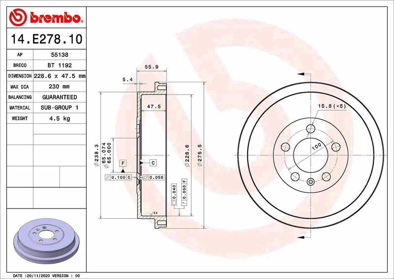 Zavorni boben BREMBO 14.E278.10