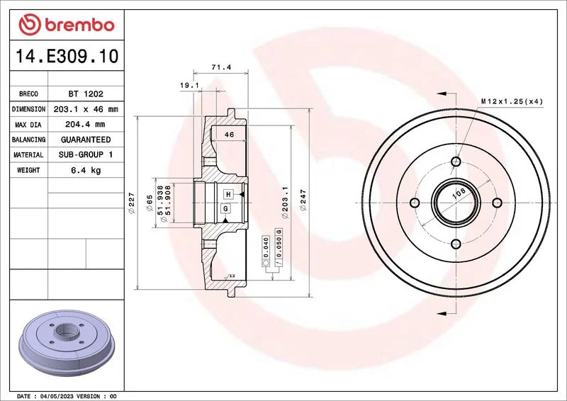 Zavorni boben BREMBO 14.E309.10