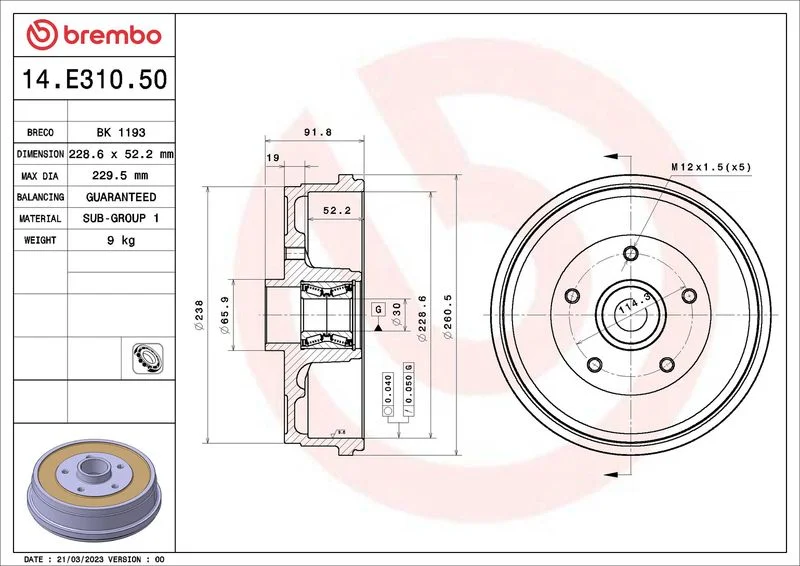 Zavorni boben BREMBO 14.E310.50
