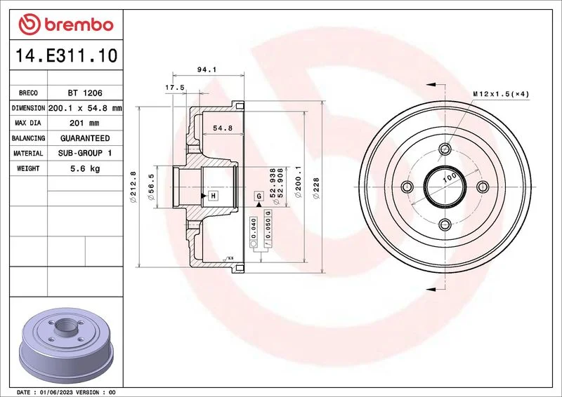 Zavorni boben BREMBO 14.E311.10