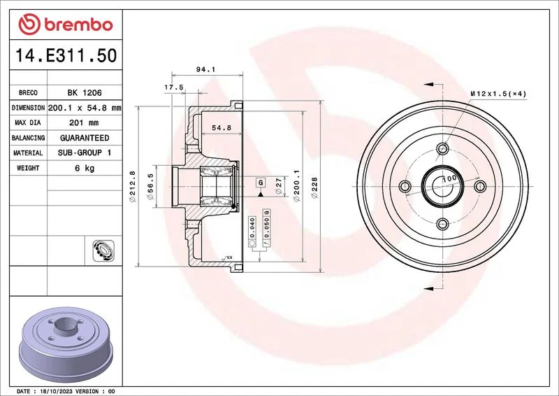 Zavorni boben BREMBO 14.E311.50