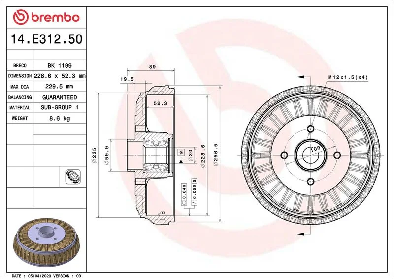 Zavorni boben BREMBO 14.E312.50