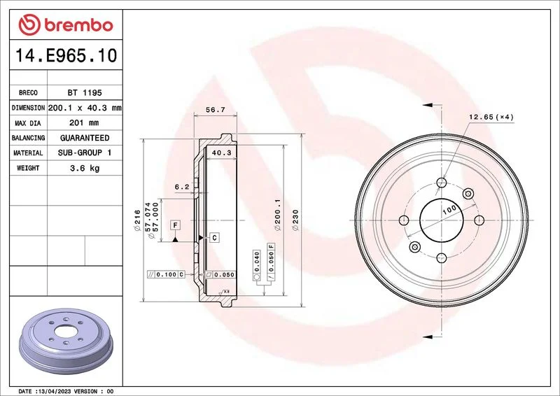 Zavorni boben BREMBO 14.E965.10