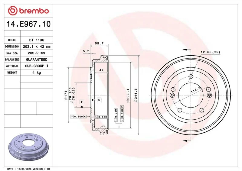Zavorni boben BREMBO 14.E967.10