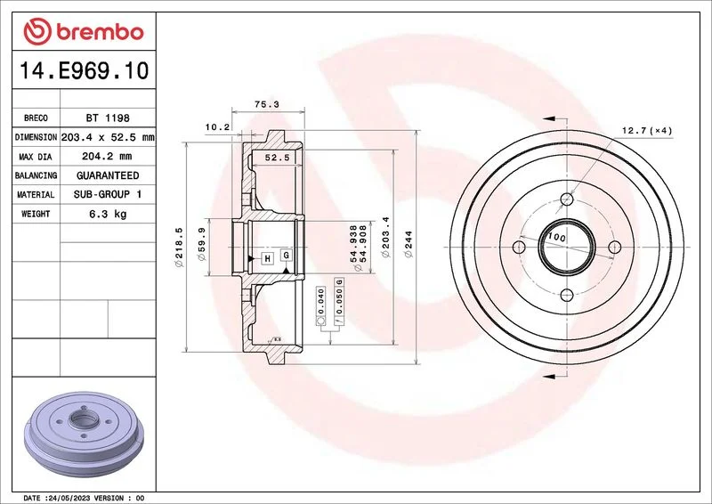 Zavorni boben BREMBO 14.E969.10