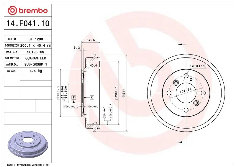 Zavorni boben BREMBO 14.F041.10