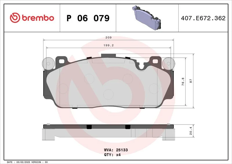 Komplet zavornih oblog, kolutna zavora BREMBO P 06 079