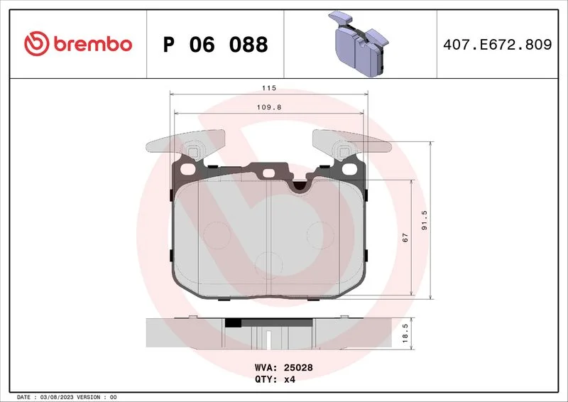 Komplet zavornih oblog, kolutna zavora BREMBO P 06 088