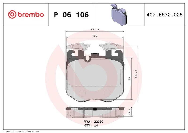 Komplet zavornih oblog, kolutna zavora BREMBO P 06 106