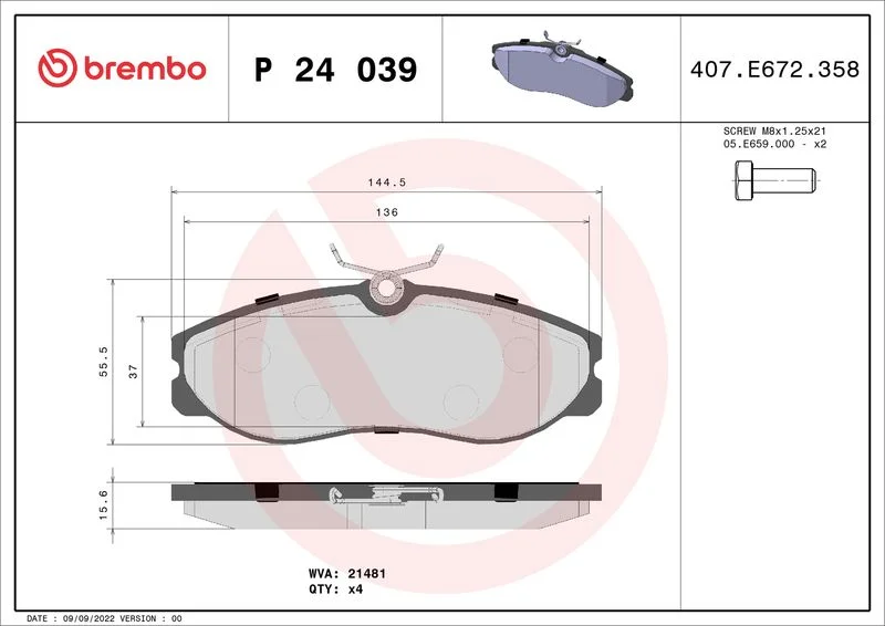 Brake Pad Set, disc brake BREMBO P 24 039