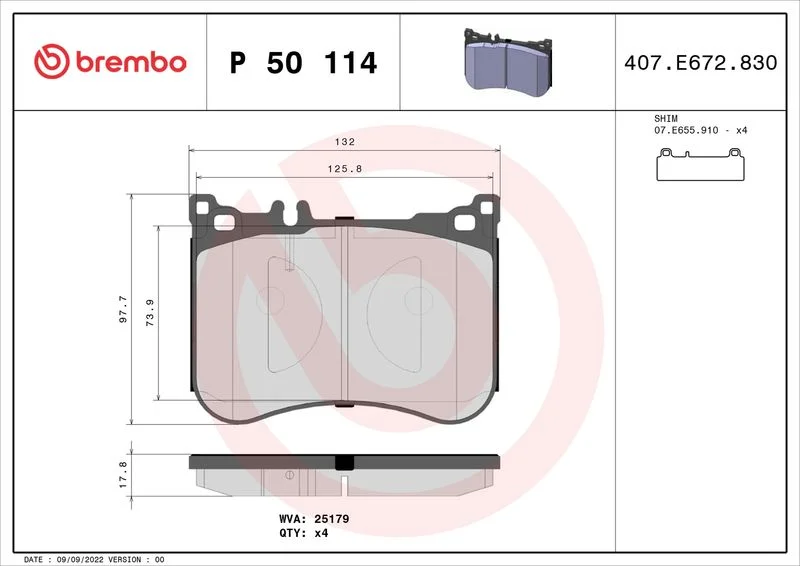 Komplet zavornih oblog, kolutna zavora BREMBO P 50 114