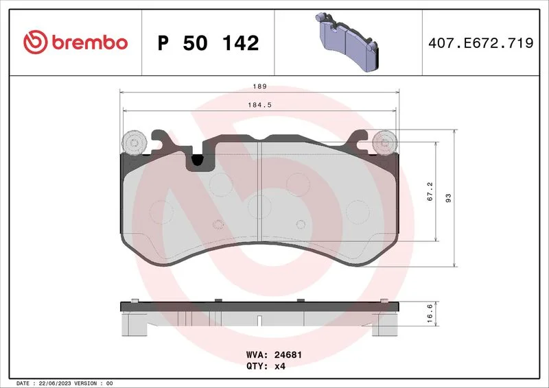 Brake Pad Set, disc brake BREMBO P 50 142