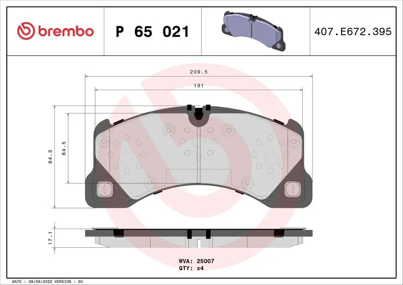 Brake Pad Set, disc brake BREMBO P 65 021