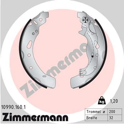 Komplet zavornih čevljev ZIMMERMANN 10990.160.1