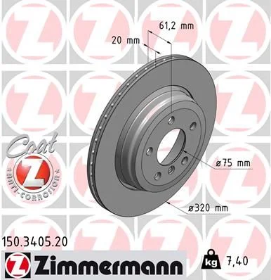 Stabdžių diskas ZIMMERMANN 150.3405.20